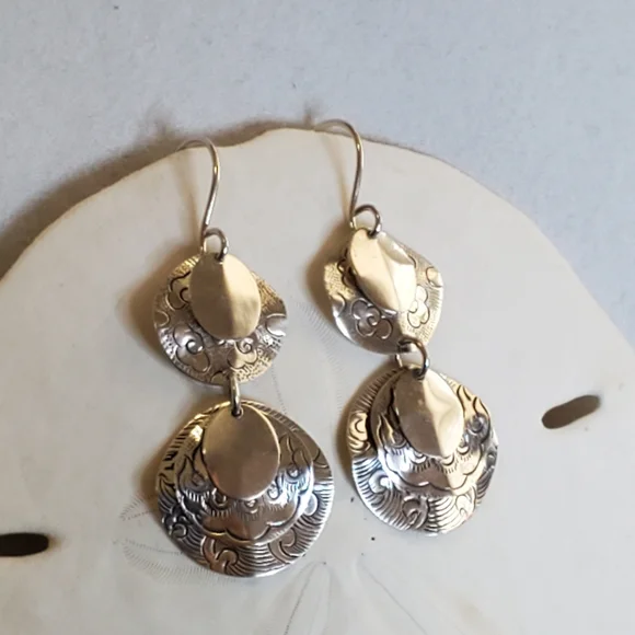 Silpada Sterling Dangle Textured Discs Earrings - Picture 6 of 15